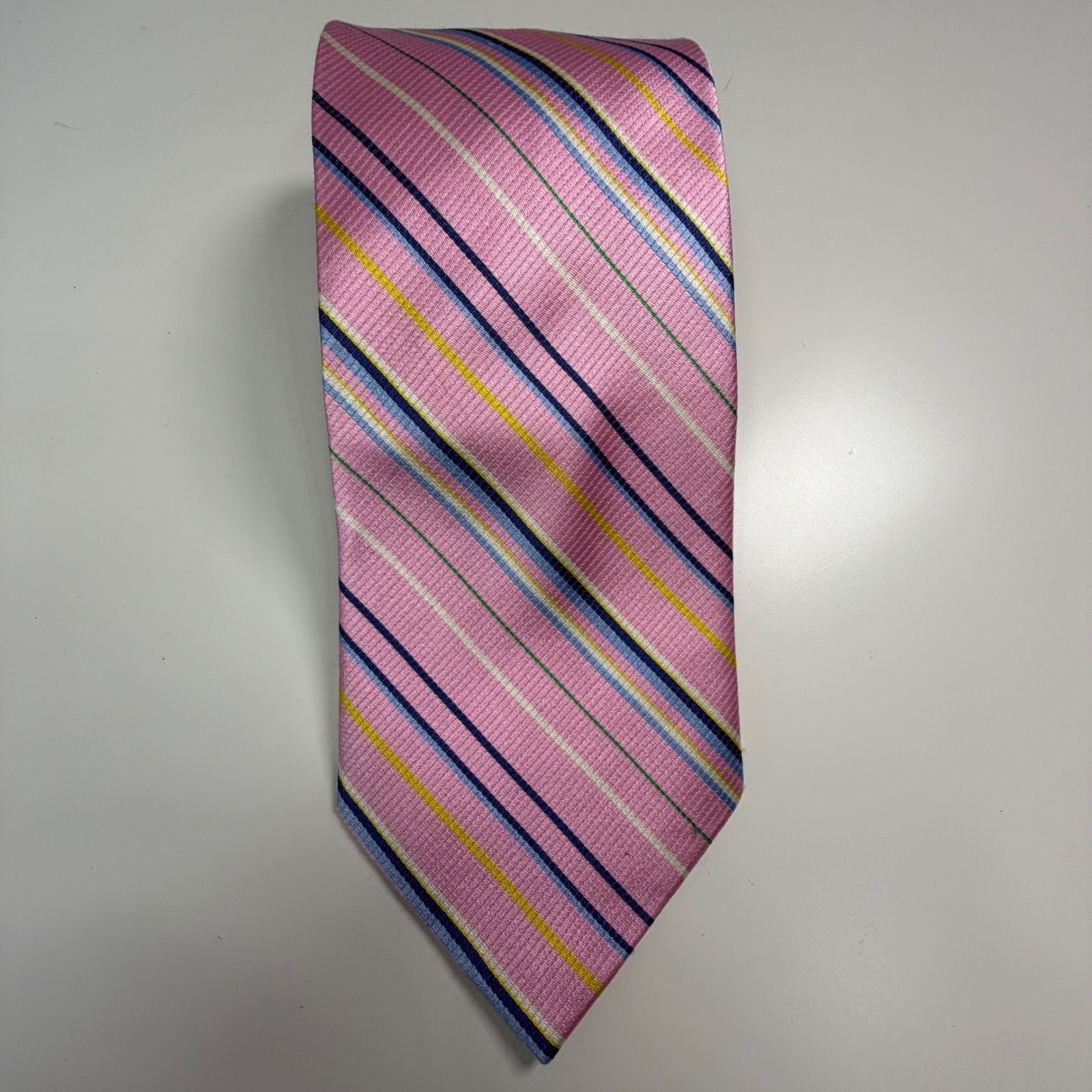 Nautica Mens Silk Necktie Pink Navy Blue Striped Formal Business Fathers Day